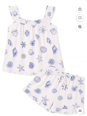 Girls White Seashell-Print Pajama Set with Blue Shells